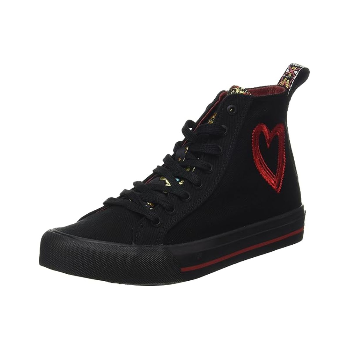 Desigual Beta Militar_1 Desigual Beta Militar – Sneakers damă casual, negri, cu model camuflaj și inimă roșie- Marime 36 - imagine 1