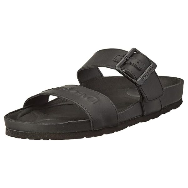 Desigual Aries Half-Logo – sandale plate damă negre, bretele late cu logo- Marime 36