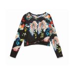 Bluza Desigual Uma – Negru, Imprimeu Floral, Crop, Maneci Lungi