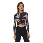 Bluza Desigual Uma – Negru, Imprimeu Floral, Crop, Maneci Lungi - imagine 3