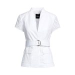 Bluză din Dantelă MARCIANO by GUESS – Culoare Solidă, Guler în V, Mâneci Scurte, Centură Inclusă