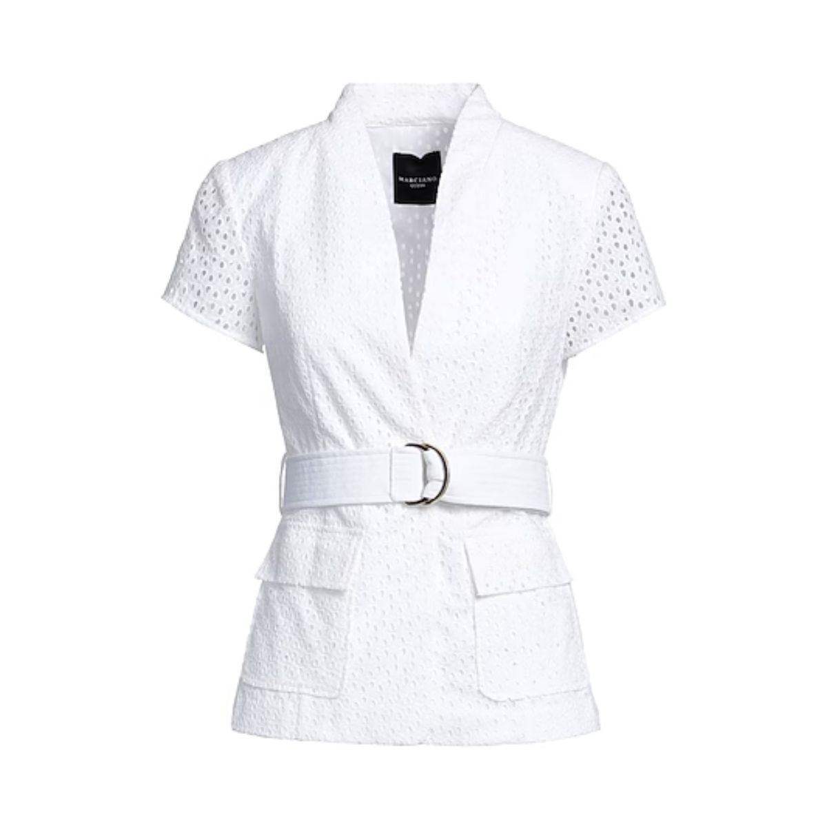 Bluză din Dantelă MARCIANO by GUESS – Culoare Solidă, Guler în V, Mâneci Scurte, Centură Inclusă_1 Bluză din Dantelă MARCIANO by GUESS – Culoare Solidă, Guler în V, Mâneci Scurte, Centură Inclusă - imagine 1