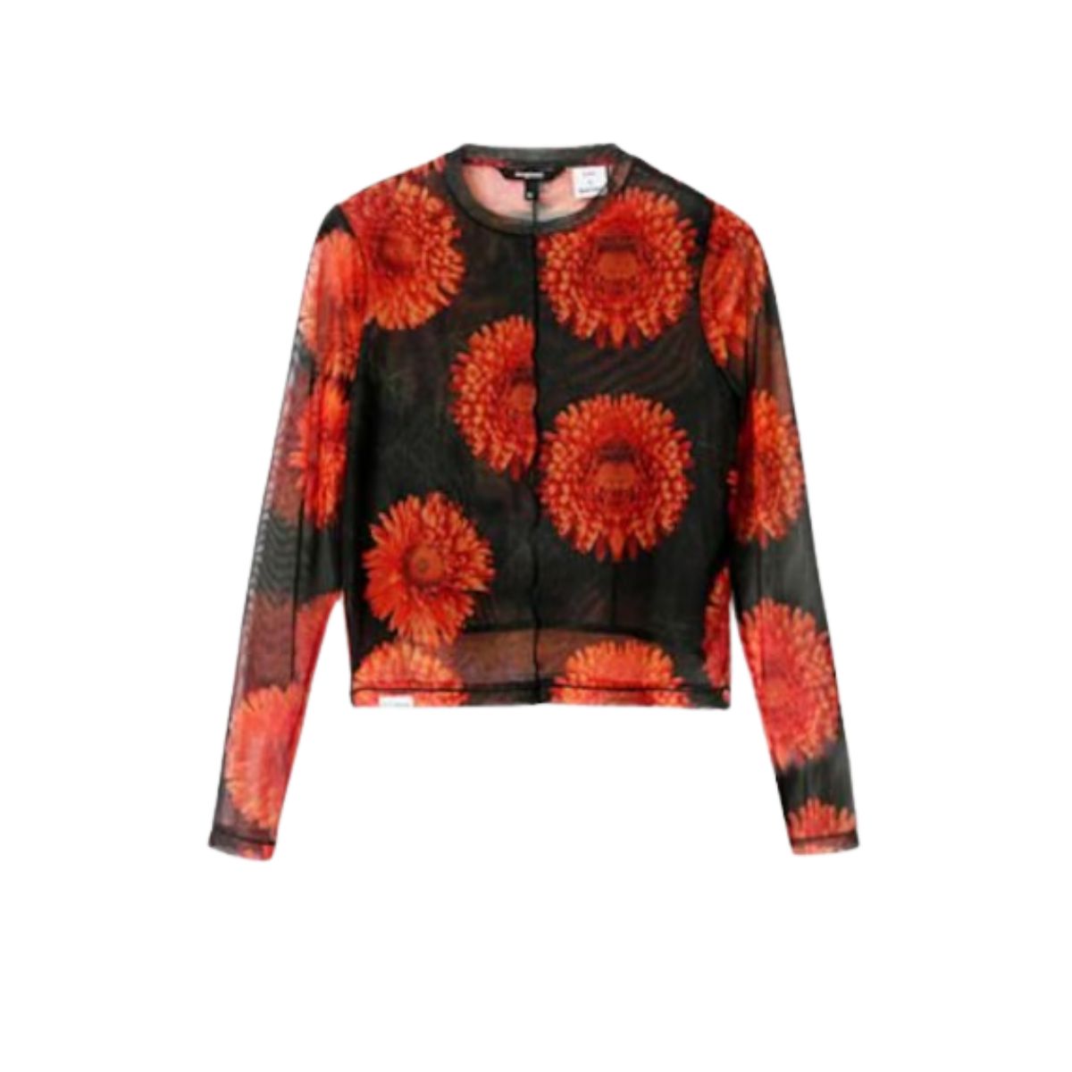 Bluza din tulle cu model floral, Desigual, Slim fit, Verde_1 Bluza din Tulle cu Model Floral Desigual – Slim Fit, Verde - imagine 1