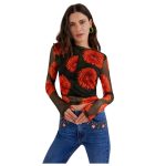 Bluza din Tulle cu Model Floral Desigual – Slim Fit, Verde - imagine 3