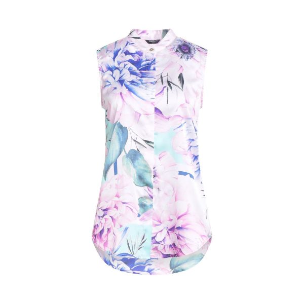 Cămașă Floral MARCIANO by GUESS, Satin, Guler Mandarin – Fără Mâneci, Culoare Vibrantă