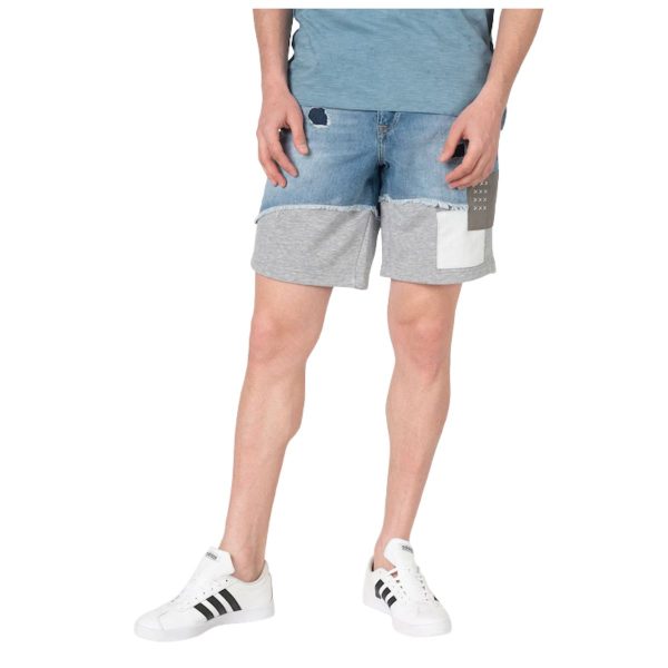 Pantaloni Scurți de Denim Desigual Axel cu Terminații de Jerseu – Albastru Deschis