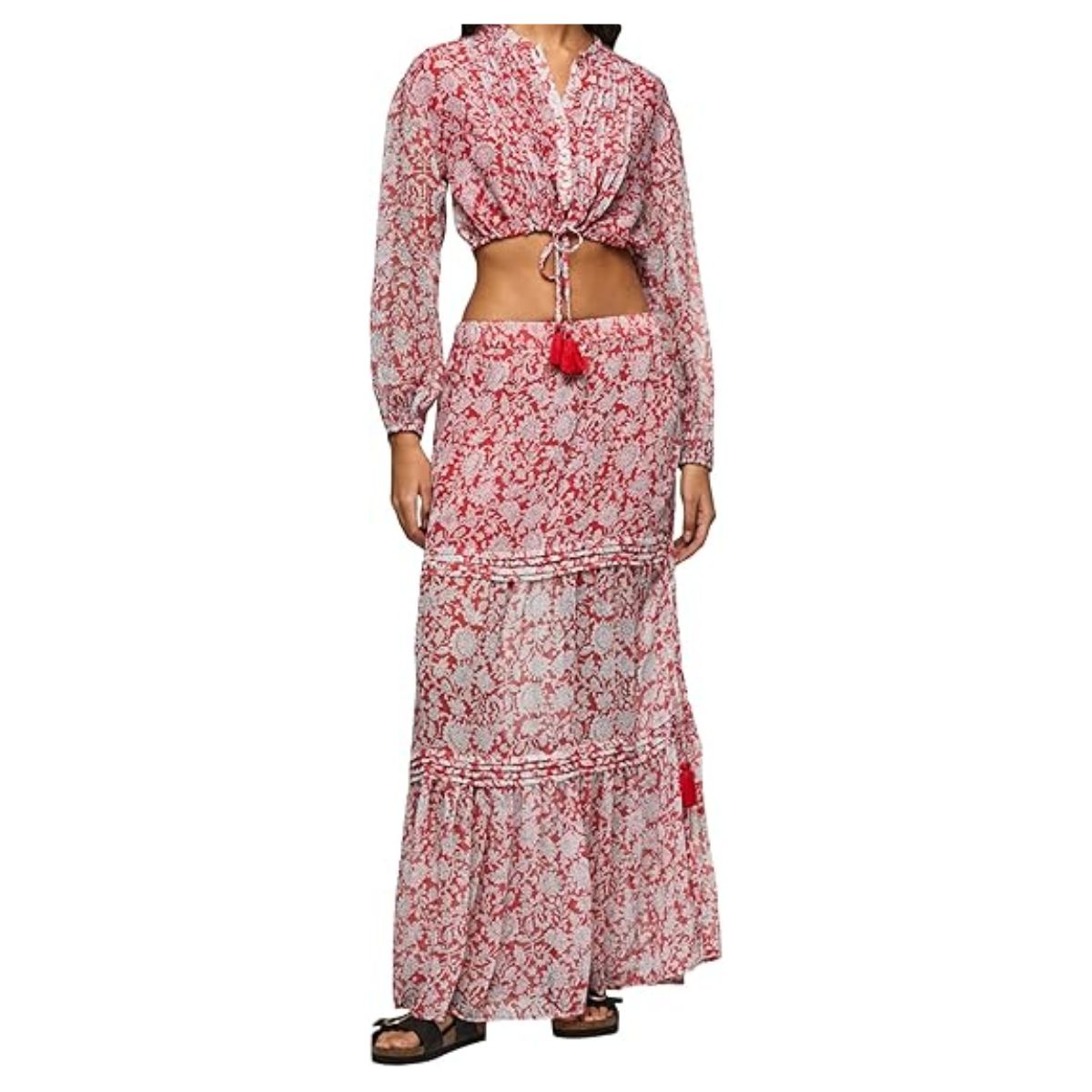 Fustă Lungă Brunella by Pepe Jeans – Chiffon Creponat cu Imprimeu și Detalii cu Ciucuri_1 Fustă Lungă Brunella by Pepe Jeans – Chiffon Creponat cu Imprimeu și Detalii cu Ciucuri- Marime XS - imagine 1