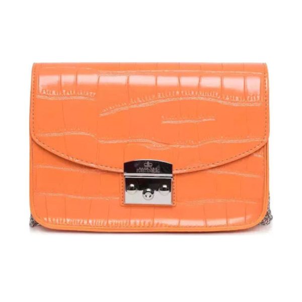 Geantă Crossbody EGON VON FURSTENBERG – Culoare Portocalie, Piele Artificială cu Textură Python, Logo Vizibil, Închidere cu Clichet
