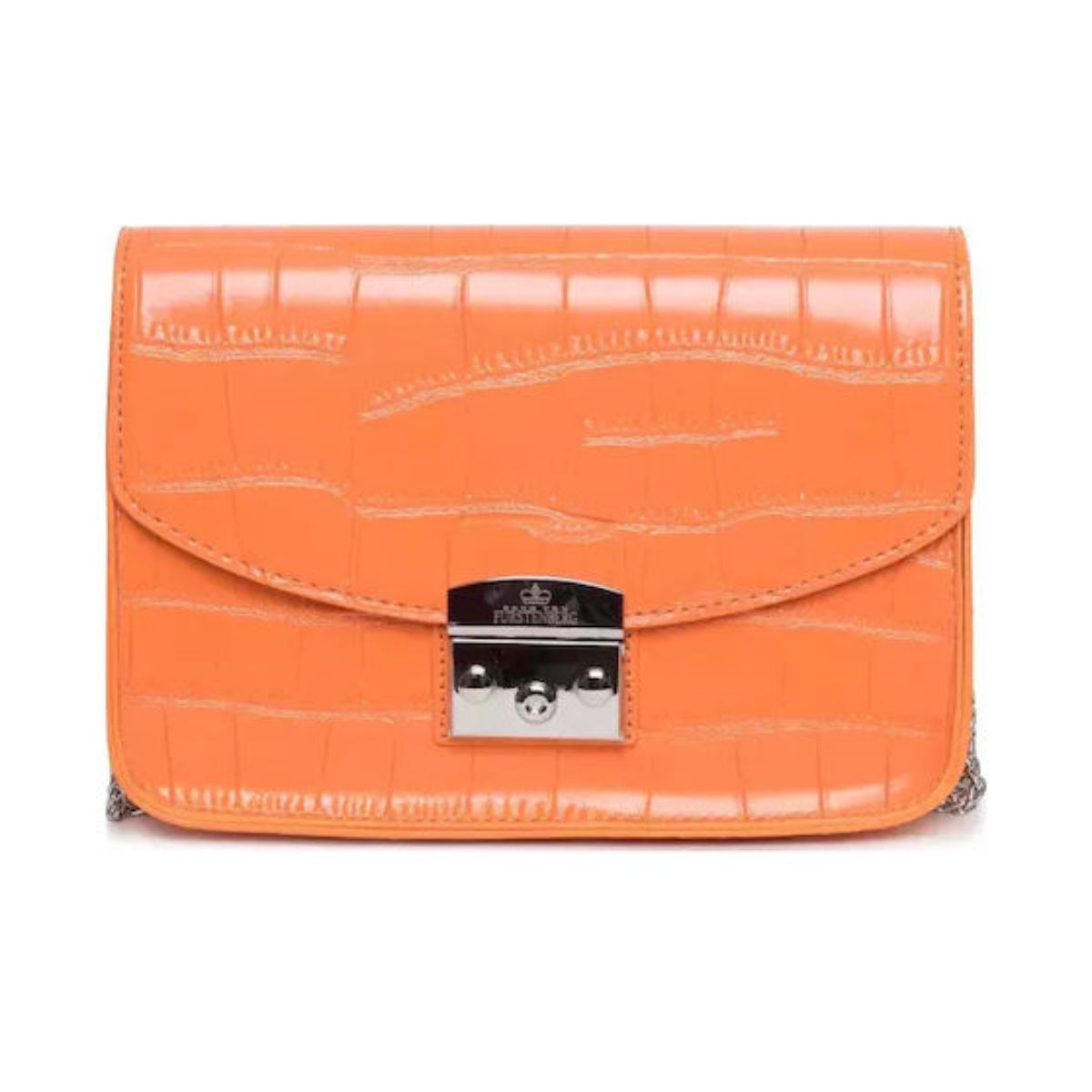 Geantă Crossbody EGON VON FURSTENBERG – Culoare Portocalie_1 Geantă Crossbody EGON VON FURSTENBERG – Culoare Portocalie, Piele Artificială cu Textură Python, Logo Vizibil, Închidere cu Clichet - imagine 1