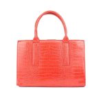 Geantă de Umăr pentru Femei – Culoare Portocalie, Textură Python, Logo Vizibil, Mâner Dublu și Bretea Detasabilă - imagine 3