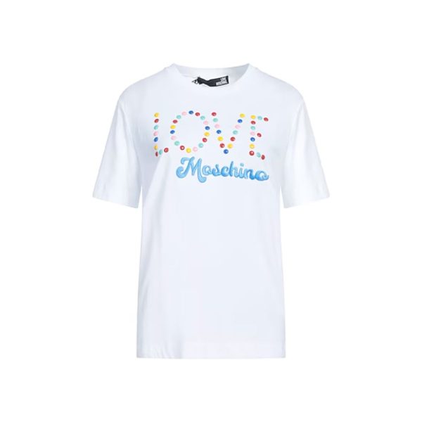 Love Moschino T-Shirt cu Logo și Aplicații - Alb