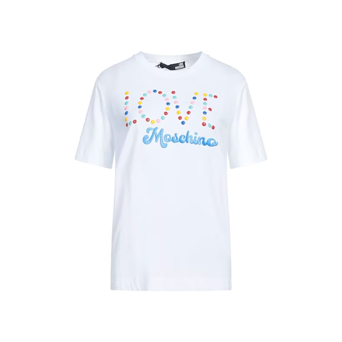 Love Moschino T-Shirt cu Logo și Aplicații - Alb_4 Love Moschino T-Shirt cu Logo și Aplicații - Alb - imagine 1