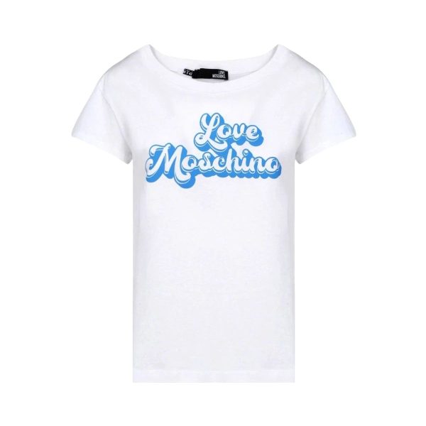 Love Moschino Women's Cotton T-Shirt with Logo – Tricou Alb cu Logo pentru Femei