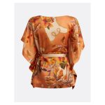 Top Marciano All Over Print, Satin, Culoare Orange – Guler Crew, Fără Mâneci, Cu Centură - imagine 2