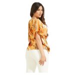 Top Marciano All Over Print, Satin, Culoare Orange – Guler Crew, Fără Mâneci, Cu Centură - imagine 4
