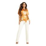 Top Marciano All Over Print, Satin, Culoare Orange – Guler Crew, Fără Mâneci, Cu Centură - imagine 3
