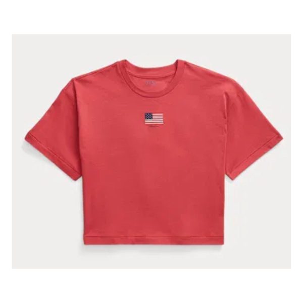 POLO Ralph Lauren Cropped Graphic Cotton Tee - Tricou Cropped cu Imprimeu Grafic- Marime M