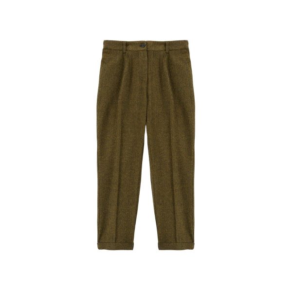 Pantaloni Carrot Misto Lână cu Trama Spigata – Eleganță și Confort