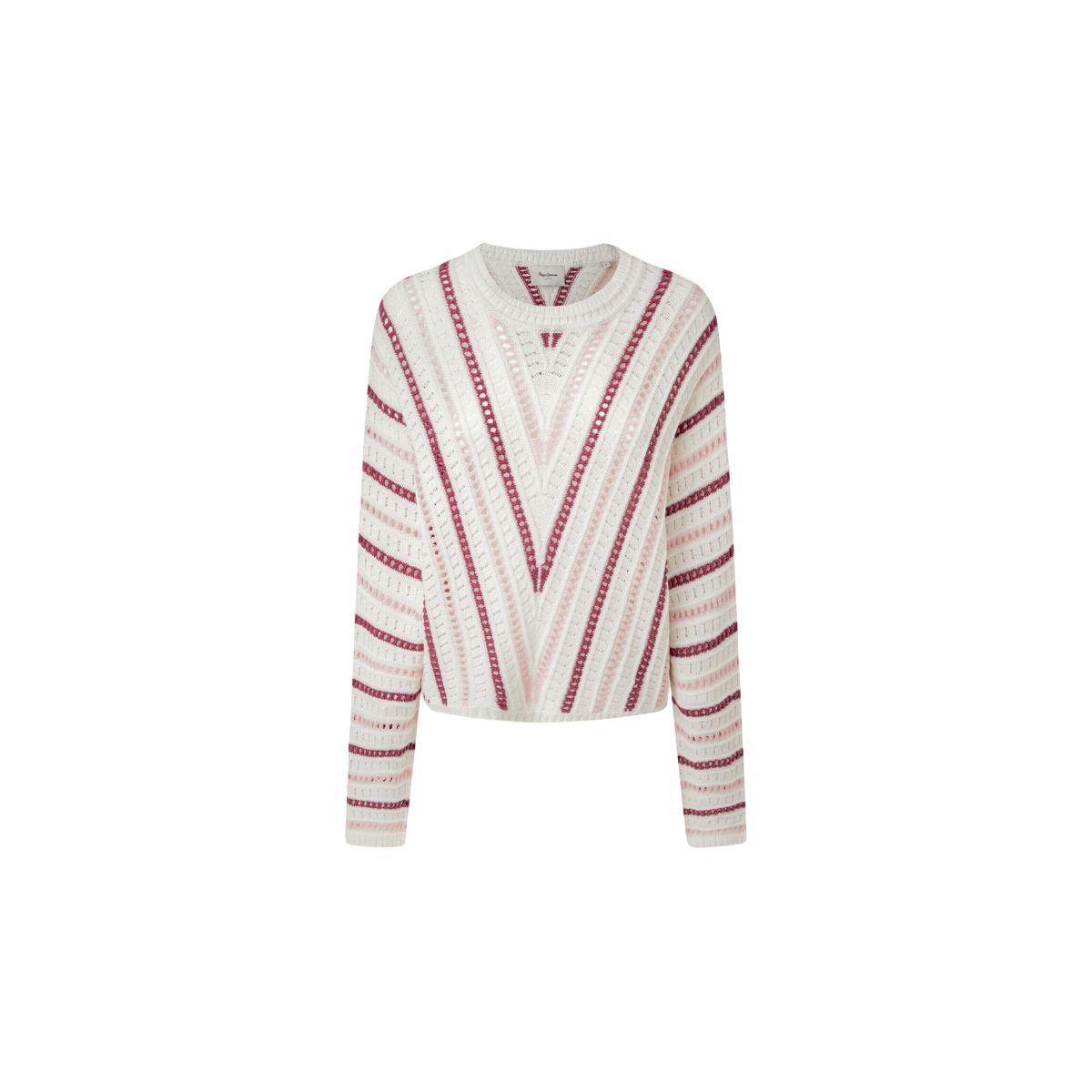 Pepe Jeans Ginny - Jumper Mousse White pentru Femei, cu Dungi, Guler Rotund - Confort și Stil_1 Pepe Jeans Ginny - Jumper Mousse White pentru Femei, cu Dungi, Guler Rotund - Confort și Stil - imagine 1