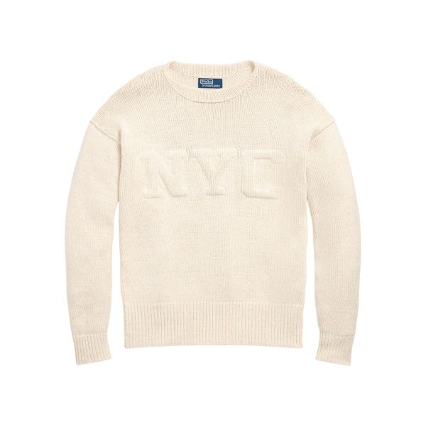Polo Ralph Lauren Pulover cu Mâneci Lungi din Amestec de Bumbac - Alb Crem