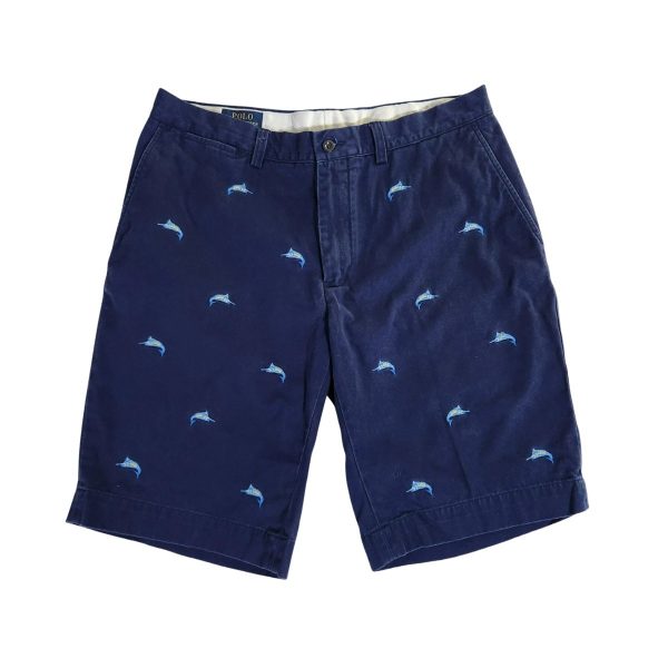 Polo Ralph Lauren Shorts Men's Blue Embroidered Swordfish Classic Fit Chino - Șorturi Chino Brodate cu Pește Spadă