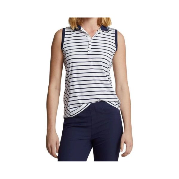 Polo Ralph Lauren sans-manche Lightweight Airflow - Polo Fără Mâneci cu Dungi Albastre și Albe