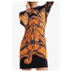 Rochie Desigual Shift - Portocalie, Guler Crew, Imprimeu Modern - imagine 3