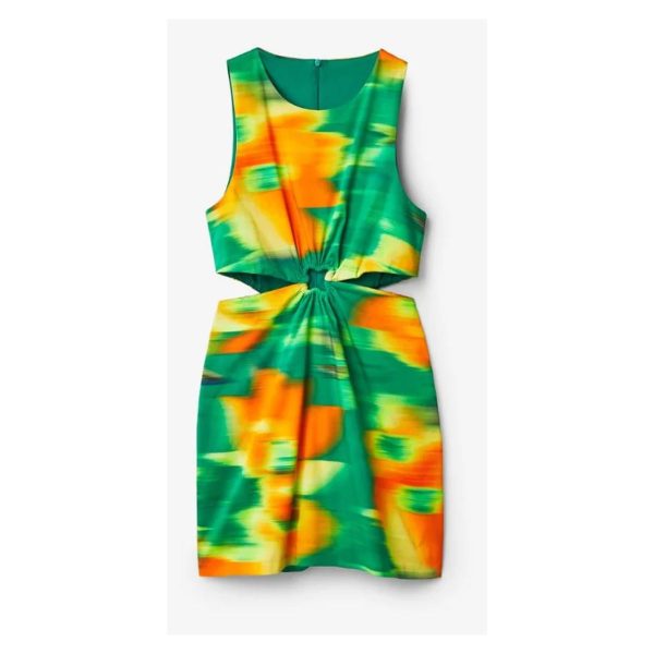 Rochie Desigual cu Imprimeu Psychedelic Tie-Dye – Croială Slim Fit, Cu Decupaje și Detalii Crețuri- Marime XL