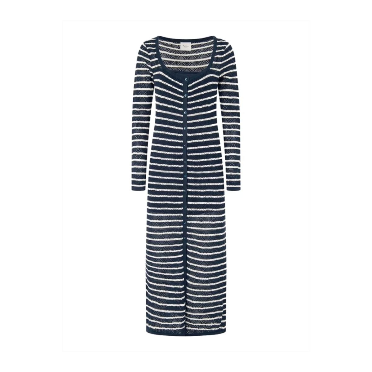 Rochie Longuette Pepe Jeans – Material Hibrid Bumbac și In-Culoare Albastră_1 Rochie Longuette Pepe Jeans – Material Hibrid Bumbac și In, Culoare Albastră - imagine 1