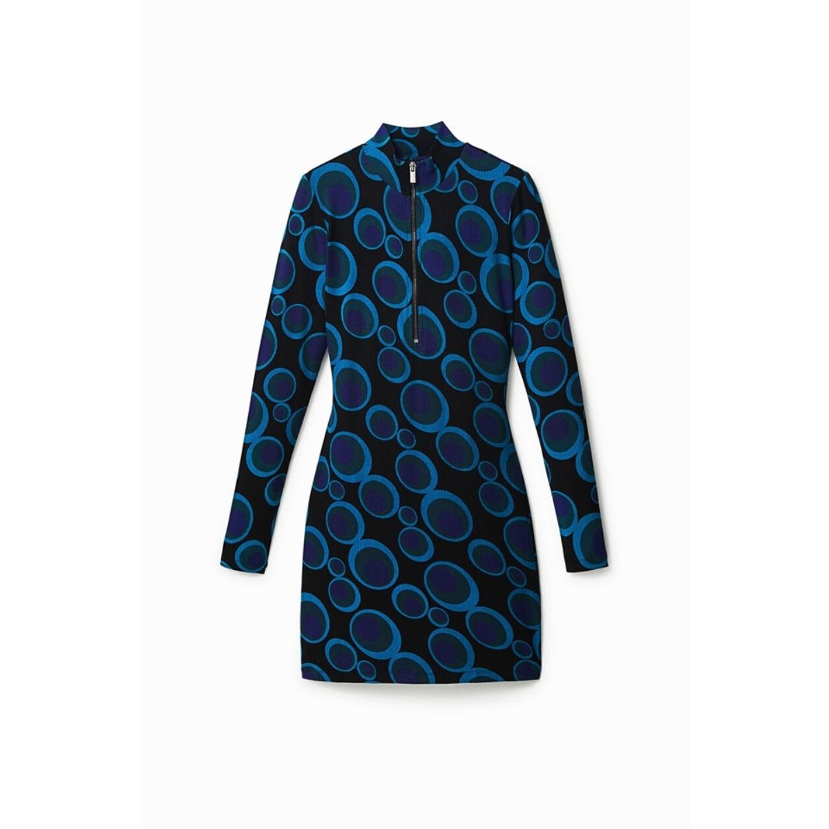 Rochie Mery Desigual – Albastră, Imprimeu Cercuri, Croială Cambrată, Mâneci Lungi_1 Rochie Mery Desigual – Albastră, Imprimeu Cercuri, Croială Cambrată, Mâneci Lungi - imagine 1