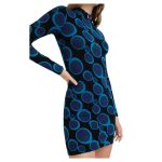 Rochie Mery Desigual – Albastră, Imprimeu Cercuri, Croială Cambrată, Mâneci Lungi - imagine 2