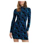 Rochie Mery Desigual – Albastră, Imprimeu Cercuri, Croială Cambrată, Mâneci Lungi - imagine 3