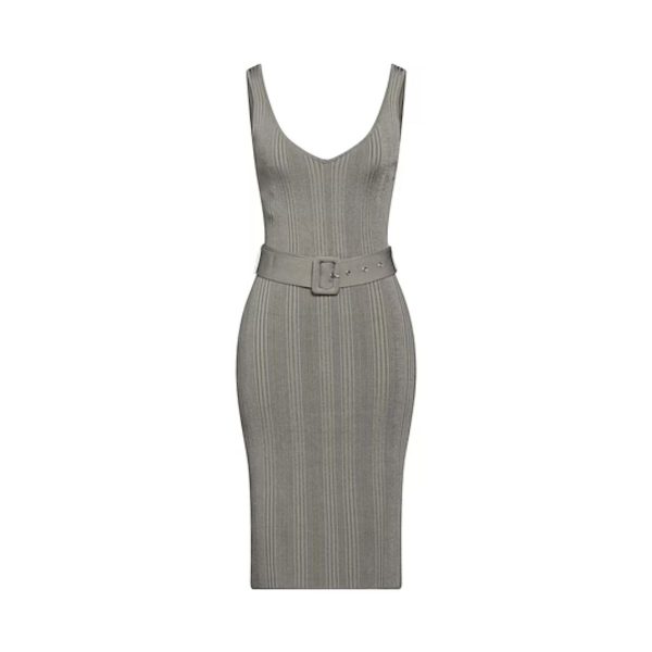Rochie Midi Tricotată MARCIANO by GUESS, Femei – Tricot Rib, Talie Definită, Guler Adânc