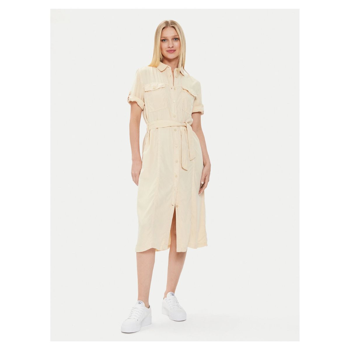 Rochie Tip Cămașă Pepe Jeans Evelinda - Bej, Regular Fit, Midi_1 Rochie Tip Cămașă Pepe Jeans Evelinda - Bej, Regular Fit, Midi - imagine 1