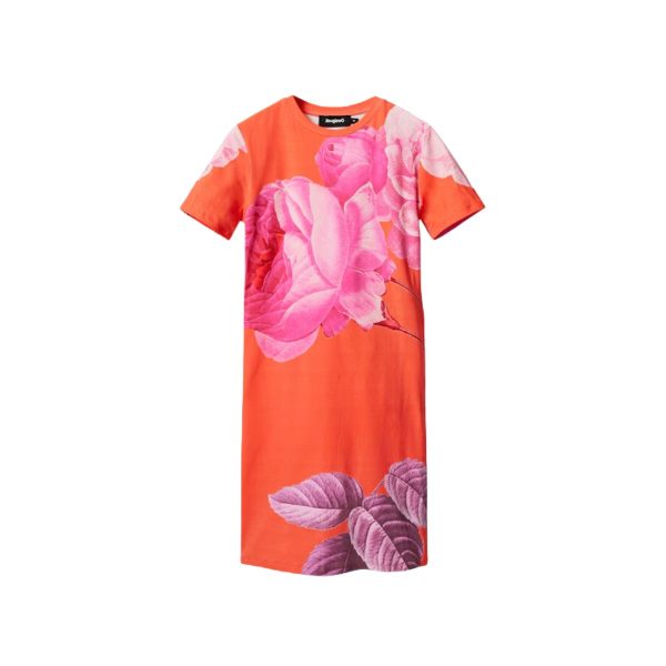 Rochie Tip Camiseta cu Estampat Peonii M. Christian Lacroix – Fond Naranja- Marime S