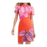 Rochie Tip Camiseta cu Estampat Peonii M. Christian Lacroix – Fond Naranja- Marime S - imagine 3