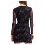 Rochie Tüll Scurtă cu Mâneci Lungi, Decolteu în V și Fodre pe Umeri și Pe Laturi - imagine 4