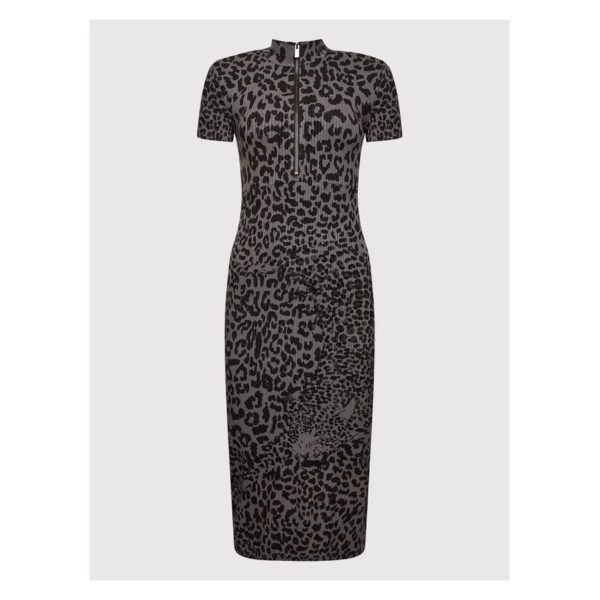 Rochie de Zi Desigual Panter – Gri/Negru, Imprimeu Animal Print, Slim Fit