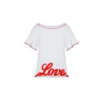 T-shirt Donna Love Moschino con Maniche Ruche e Logo in Raso