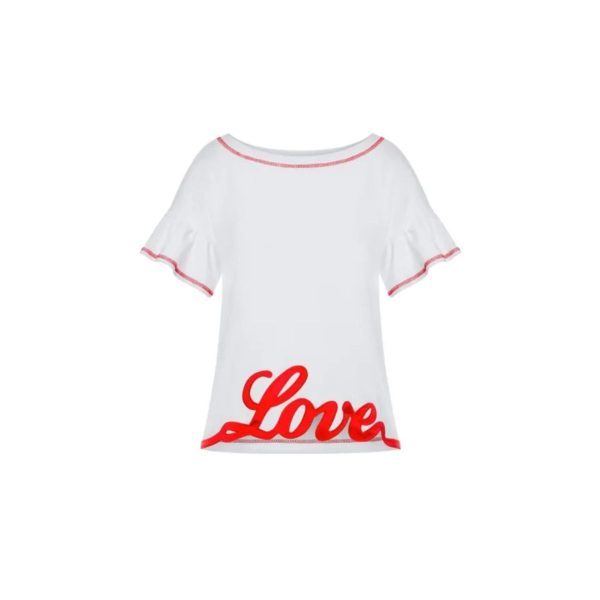 T-shirt Donna Love Moschino con Maniche Ruche e Logo in Raso