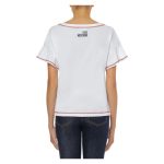 T-shirt Donna Love Moschino con Maniche Ruche e Logo in Raso - imagine 3