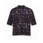 Tricou Fitted cu Guler Perkins și Imprimeu Mozaic – Slim Fit, Mâneci Scurte