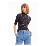 Tricou Fitted cu Guler Perkins și Imprimeu Mozaic – Slim Fit, Mâneci Scurte - imagine 3