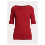 Tricou Lauren Ralph Lauren Stretch Cotton Boatneck - Madison Red, 94% Bumbac, 6% Elastan- Marime M