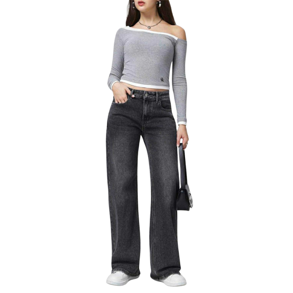 Blugi damă ADRIXX wide leg gri închis – moderni și confortabili