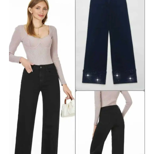 FLEX Blugi damă negri wide leg – mărime S/36 – casual