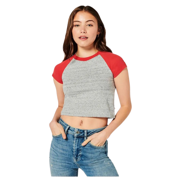 Tricou damă Superdry crop gri cu roșu – mărime M – casual