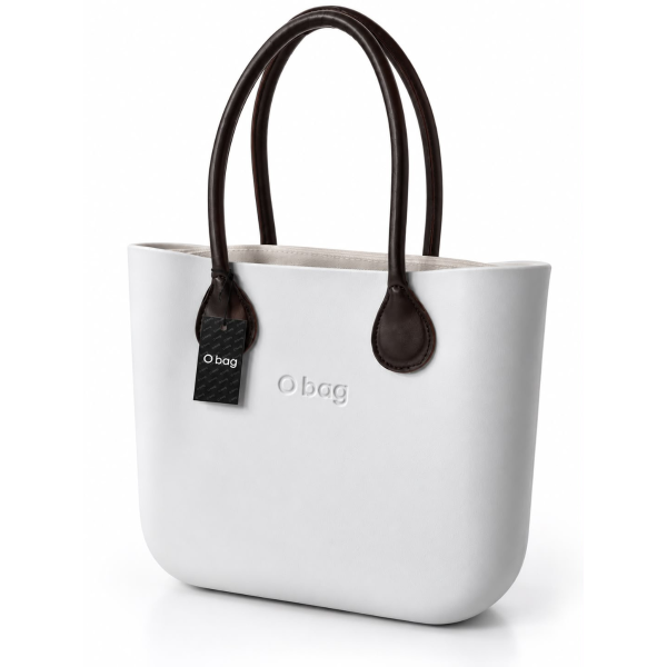 O bag Geantă damă albă cu mânere maro