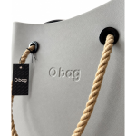 O bag Geantă de damă gri cu mânere din șnur bej - imagine 3