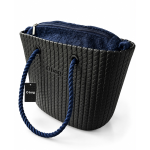 O bag Geantă damă neagră cu mânere tip șnur bleumarin - imagine 3
